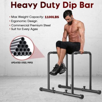 Dripex 1100lbs Adjustable Dip Bar Heavy Duty Steel Dip Station, Home Dip Stand with Two Safety Connectors, Parallel Bars Dip Equipment for Calisthenics, Strength Training