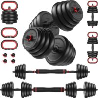 FEIERDUN Adjustable Dumbbell Set, 40/44/66lbs Free Weight Set with Connector, 4 in1 Weight Set Used as Barbell, Kettlebells, Push up Stand, Fitness Exercises for Home Gym Suitable Men/Women