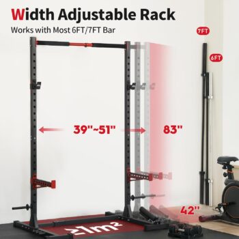 FLYBIRD Squat Rack with Pull-Up Bar, Adjustable Multi-Functional Power Rack, Inner Width Squat Rack Stand Suitable for 6FT,7FT Barbell for Home Gym Equipment