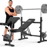 FLYBIRD Standard Weight Bench, Bench Press Set with Preacher Curl Pad and Leg Developer for Home Gym Full-Body Workout
