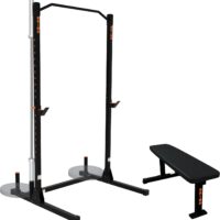 GRIND FITNESS Alpha1000 Squat Stand, Exercise Rack with Pull Up Bar, Barbell Holder and Weight Plate Storage Pegs, 2x2 Steel Uprights, J-Cup 1000 lbs Weight Limit