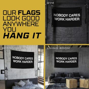 Gold Trident Nobody Cares Motivational Gym Banner - Inspire Your Workout with this Banner - Perfect Fitness Wall Decor for Gym, Dorm - Stay Motivated with Cool Motivation Art - 3x5 Feet
