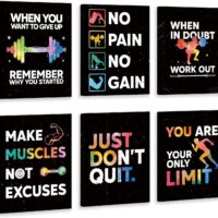 HLNIUC Motivational Gym Wall Art,Inspirational Workout Room Wall Decor, Motivational Words Home Gym Decor Set of 6(8’’X10’’,Framed),Positive Canvas Art Print for Gym,Exercise Classroom Decor