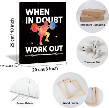 HLNIUC Motivational Gym Wall Art,Inspirational Workout Room Wall Decor, Motivational Words Home Gym Decor Set of 6(8’’X10’’,Framed),Positive Canvas Art Print for Gym,Exercise Classroom Decor