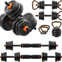 HOFURME Adjustable Dumbbell Set, 33/55/77 LBS Free Weights Dumbbells, 4 in 1 Weight Set, Dumbbell, Barbell, Kettlebell and Push-up, Home Gym Fitness Workout Equipment for Men and Women