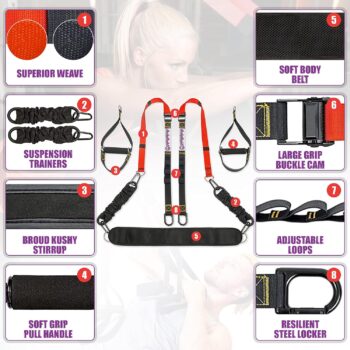 Home Workout Equipment Set, Suspension Trainer System, Bodyweight Resistance Training Kit, Full-Body Workout Exercise Bands, Use as Home Gym or for Outdoor Workout.