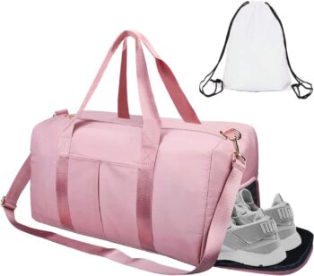 ICEIVY Gym Duffle Bag Dry Wet Separated Gym Bag Sport Duffle Bag Training Handbag Yoga bag with Extra Drawstring Backpack (pink) Large