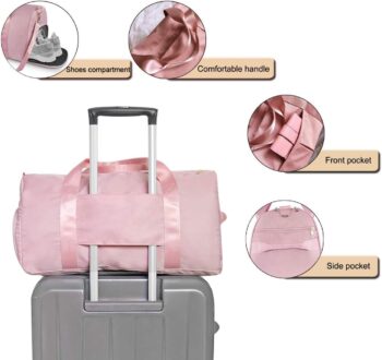 ICEIVY Gym Duffle Bag Dry Wet Separated Gym Bag Sport Duffle Bag Training Handbag Yoga bag with Extra Drawstring Backpack (pink) Large