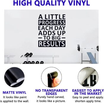 Inspirational Wall Stickers, Office Wall Decals, (Easy to Install), Wall Decor Quotes Teamwork Gym Garage School Classroom Bedroom, Fitness Sports Workout Running Exercise Motivational, Women Men Positive Poster Family Sayings Signs Art Home Vinyl Decorative, A Little Progress Each Day 15"X18"