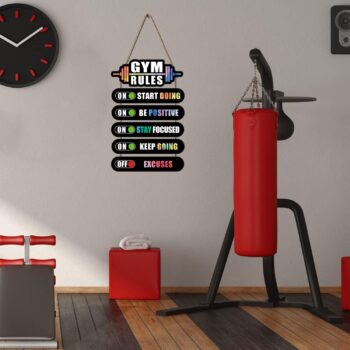 KAIRNE Home Gym Rules Decor,Workout Motivational Quote Wooden Plaque,Exercise Posters,Fitness Room Door Sign for Man Cave,Bar Pub,Garage Gym Sign Hanging Outdoor Wooden Plaque(12X2.3x5+12x4.7x1 inch)