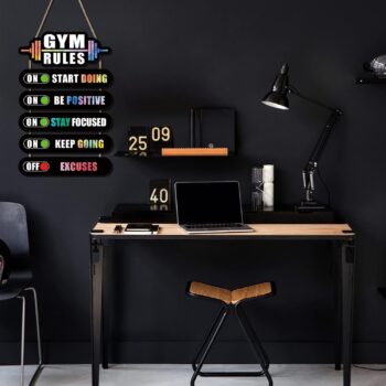 KAIRNE Home Gym Rules Decor,Workout Motivational Quote Wooden Plaque,Exercise Posters,Fitness Room Door Sign for Man Cave,Bar Pub,Garage Gym Sign Hanging Outdoor Wooden Plaque(12X2.3x5+12x4.7x1 inch)