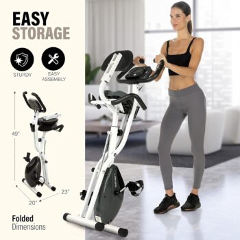 LANOS Workout Bike For Home - 2 In 1 Recumbent Exercise Bike and Upright Indoor Cycling Bike Positions, 10 Level Magnetic Resistance Exercise Bike, Foldable Stationary Bike Machine, Fitness Bike