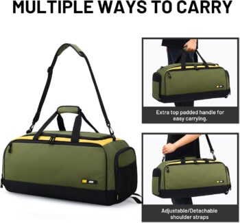 MIER Large Gym Bag for Men with Shoes Compartment Mens Lightweight Sports Travel Duffle Bags for Workout Fitness Weekender, 60L, Army Green