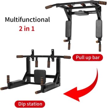 NEWAN Pull Up Bar Wall Mounted Chin Up Bar Multi-Grip Full Body Strength Training Workout Dip Bar,Power Tower Set Support to 440Lbs