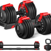 ONETWOFIT Adjustable Dumbbells 7-52.5lbs Single Dumbbell Free Weights 3 IN 1 Multifunctional Dumbbell Set 32 Weight Options Dumbbell, Barbell, Kettlebell with Connector for Home Gym Fitness Exercises