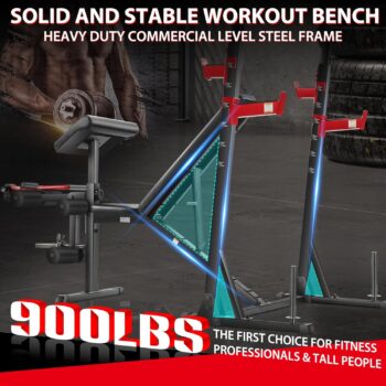 OPPSDECOR Weight Bench Set with Squat Rack, Olympic Workout Bench with Barbell Rack, Adjustable Incline Decline Bench, Professional Bench Press Set with Preacher Curl, Leg Developer and Detachable Crunch Handle for Home Gym Training