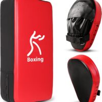 Odoland 2-in-1 Punching Mitts Kick Pack Set, Boxing Mitts Focus Pads, Taewondo Kick Pad, Great for Boxing, Kickboxing, Karate, Muay Thai, MMA Training