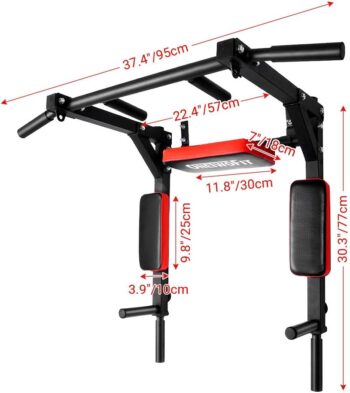 OneTwoFit Multifunctional Wall Mounted Pull Up Bar Chin Up bar Dip Station for Indoor Home Gym Workout, Power Tower Set Training Equipment Fitness Dip Stand Supports to 440 Lbs OT126
