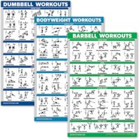 QuickFit 3 Pack - Dumbbell Workouts + Bodyweight Exercises + Barbell Routine Poster Set - Set of 3 Workout Charts