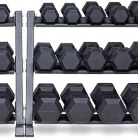 REP FITNESS Rubber Hex Dumbbell Set with Racks, 5-50 Set, 5-75 Set, 5-100 Set, 2.5-27.5 Set, 55-75, 80-100, or 105-125 Set. Available with and Without Racks.