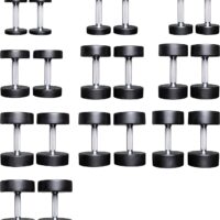 Rep Fitness Urethane Coated Dumbbells, Sold in 5-50 lb, 5-75 lb, 5-100 lb, 55-75 lb, and 80-100 lb, Available in set alone, or with Commercial or 3-Tier Rack