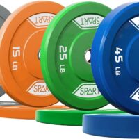 SPART Rubber Color Coded Bumper Plate 2 Inch Weight Plates with Stainless Steel Insert for Olympic Barbell Strength Training, Weightlifting and Crossfit, Single and Pair