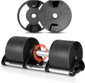 SQUATZ 70lb Adjustable Dumbbell Weight, Fitness Equipment with Anti-Slip Metal Handle, Quick Change Weight Adjustments with Twist Lock Technology, for Full Body Workout and Weightlifting