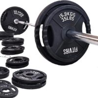Signature Fitness Cast Iron Olympic 2-Inch Weight Plates Including 7FT Olympic Barbell, 130-Pound, 300-Pound or 325-Pound Set, Multiple Packages