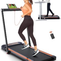 THERUN 2.5HP Treadmill, 2 in 1 Under Desk Walking Pad Treadmill, Electric Compact Space Folding Treadmill for Home Office with LED Touch Screen | 0.6-7.6MPH | Wider Running Belt, No Assembly Needed