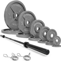 WF Athletic Supply 290lb & 300lb & 555lb Traditional / Classic Olympic Weight Plates Set with 7 ft. Olympic Barbell, Great for Strength Training, Weightlifting, Bodybuilding & Powerlifting