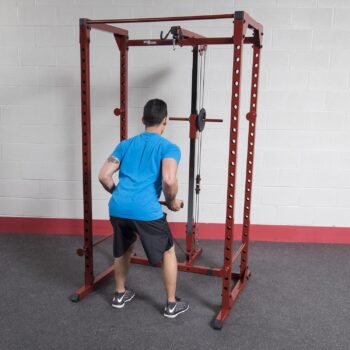 Best Fitness Power Rack Cage Package (BFPRLAT-PACK) With 23 Adjusable Lift Off Positions Included Pull Up Lat Bar, Integrated Chin-Up Bar, Squat Racks with Adjustable Back Pad Weight Bench, Red