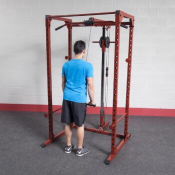 Best Fitness Power Rack Cage Package (BFPRLAT-PACK) With 23 Adjusable Lift Off Positions Included Pull Up Lat Bar, Integrated Chin-Up Bar, Squat Racks with Adjustable Back Pad Weight Bench, Red