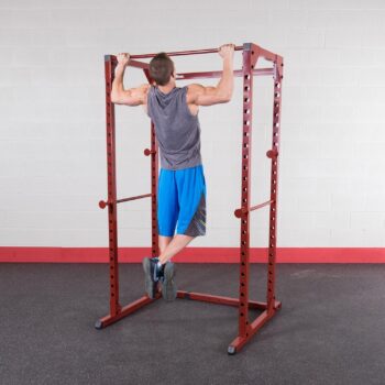 Best Fitness Power Rack Cage Package (BFPRLAT-PACK) With 23 Adjusable Lift Off Positions Included Pull Up Lat Bar, Integrated Chin-Up Bar, Squat Racks with Adjustable Back Pad Weight Bench, Red