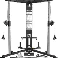 DONOW Cable Crossover Machine, Cable Fly Machine Home Gym System Workout Station with Dual Pulley System Pull-Up Bar Cable Bar and LAT Pull Down System