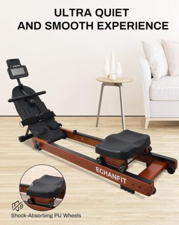 ECHANFIT Wood/Magnetic Rowing Machine with Dual/Single Track Design, LCD/Race Monitor, 16 Levels of Resistance for Home/Office Exercise Fitness, Optional Bluetooth Function and Free Apps