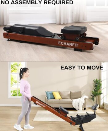 ECHANFIT Wood/Magnetic Rowing Machine with Dual/Single Track Design, LCD/Race Monitor, 16 Levels of Resistance for Home/Office Exercise Fitness, Optional Bluetooth Function and Free Apps