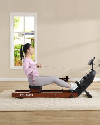 ECHANFIT Wood/Magnetic Rowing Machine with Dual/Single Track Design, LCD/Race Monitor, 16 Levels of Resistance for Home/Office Exercise Fitness, Optional Bluetooth Function and Free Apps