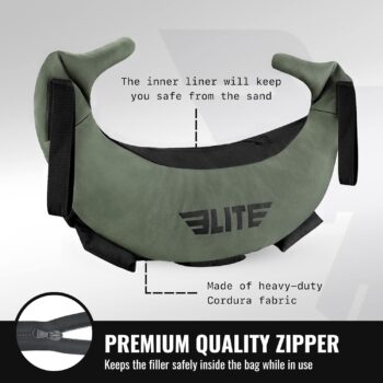 Elite Sports Bulgarian Canvas Bag for Crossfit, Fitness Canvas MMA Gym Cross Workout Training Sandbag Green 17, 25, 33, 45 lbs