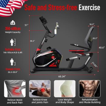 HARISON Bluetooth Recumbent Exercise Bike with Arm Exerciser, Recumbent bikes for Adult and Seniors, Recumbent Exercise bike for Home 400 lbs Capacity