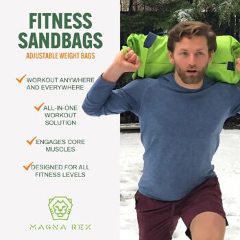 Magna Rex Sandbag Workout Bag - Adjustable Sand Bags for Weight Training | Heavy Duty Equipment - 1 Outer Workout Sandbag, 3 Inner Sandbags, and 1 Soft Kettlebell