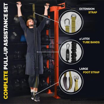 Pull Up Assistance Bands Set - 4 Heavy-Duty Pull Up Bands, Height Adjustable Strap & Comfortable Foot Strap - Stackable Pull Up Resistance Bands for Pull Ups - Pull Up Assist Bands