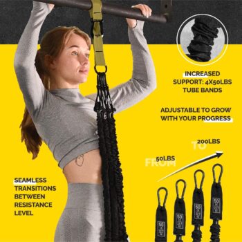 Pull Up Assistance Bands Set - 4 Heavy-Duty Pull Up Bands, Height Adjustable Strap & Comfortable Foot Strap - Stackable Pull Up Resistance Bands for Pull Ups - Pull Up Assist Bands