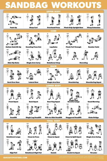 QuickFit Sandbag Exercise Workout Poster - Laminated - Sand Bag Training Chart - 18" x 24"