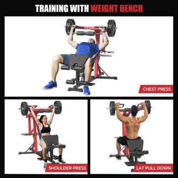 SPART Leverage Gym with Multi Weight Bench, Adjustable Full Body Workout Machine for LAT Pull Down, Squat, Bench Press, Cable Bicep Curl, Seated Row, 2500LB Plate Loaded Strength Training Equipment