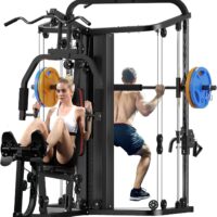 SunHome Multifunction Home Gym System with Cable Crossover System, Smith Machine with 138LB Weight Stack, Leg Press, LAT Station for Full Body Workout Equipment