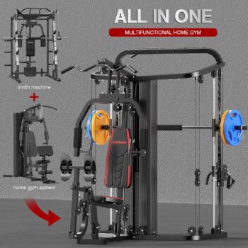 SunHome Multifunction Home Gym System with Cable Crossover System, Smith Machine with 138LB Weight Stack, Leg Press, LAT Station for Full Body Workout Equipment