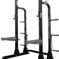 Valor Fitness Half Rack Squat Machine - 5 Position Multi-Grip Pull Up Station - Adjustable Height, Plate Storage, Bar Storage and Resistance Band Pegs – 750lbs.- Optional Weightlifting Platform Bundle