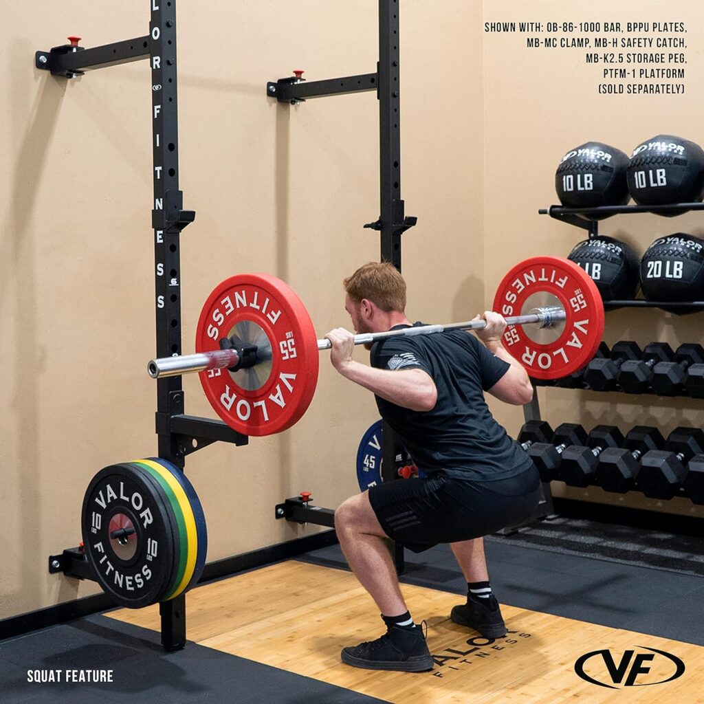 Valor Fitness Squat Rack with Pull Up Bar- Wall Mount Folding...