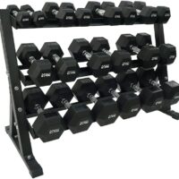 Healthy You Rubber Hex Dumbbell Complete Package Set 2 Each Of 5-50 lbs With Rack 550 lbs