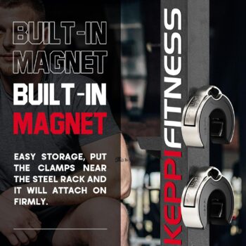 KeppiFitness Barbell Clips, New Concept Barbell Clamps for Weightlifting Bar, Fast Lock/Removal Weight Clips Barbell Collars 2 Inch Olympic for Workout Training